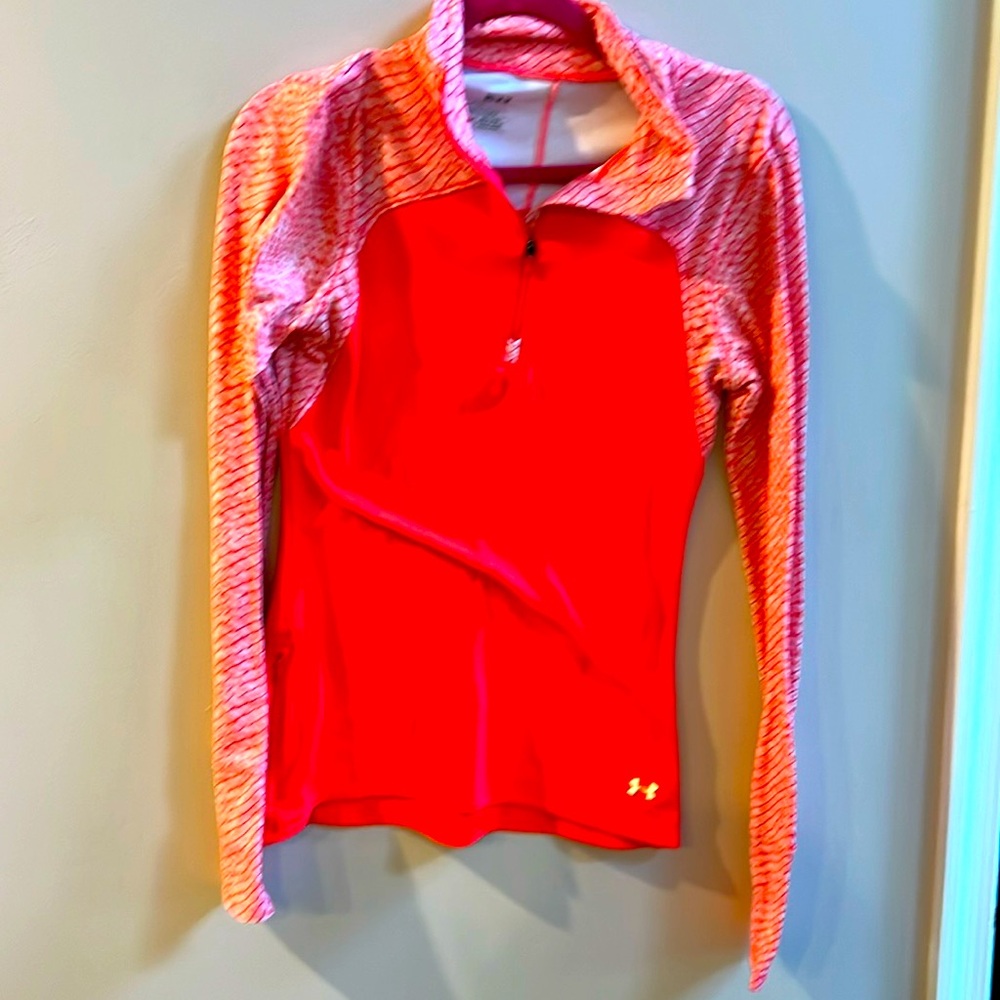 Under Armour Long Sleeved Size Medium Cold Gear Orange Zipper Front - Picture 1 of 7